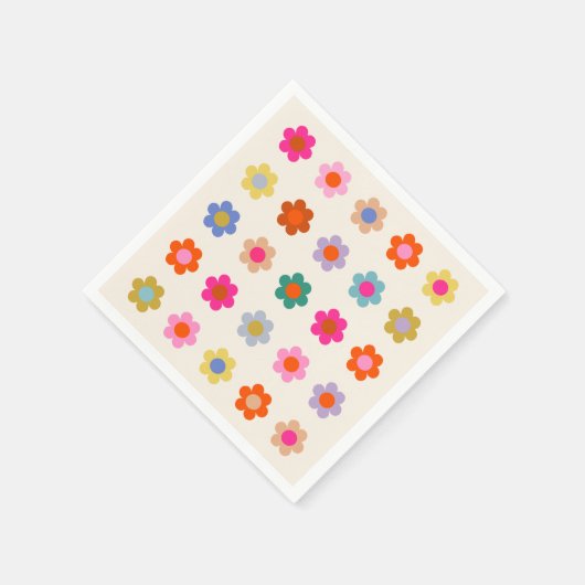 Retro farbenfrohe florale Preppy Abstrakte Blume Serviette (Ecke)