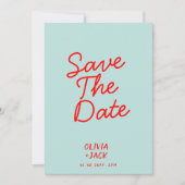 Retro farbenfrohe Funky Einzigartige Moderne Hochz Save The Date (Vorderseite)
