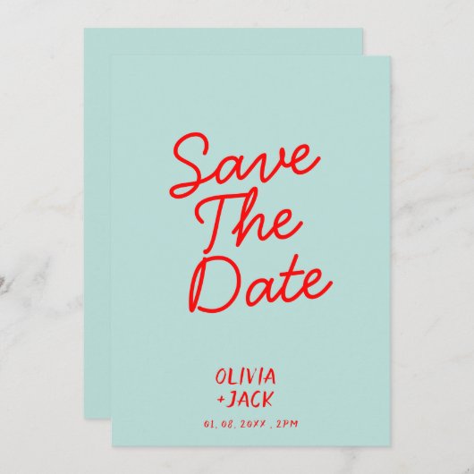 Retro farbenfrohe Funky Einzigartige Moderne Hochz Save The Date (Vorne/Hinten)