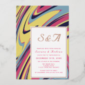 Retro-farbenfrohe Goldene Hochzeit Folieneinladung (Vorderseite)