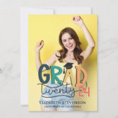 Retro farbenfrohe Graduierungsparty 4 Foto Einladung (Vorderseite)