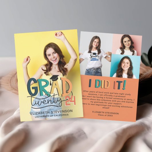 Retro farbenfrohe Graduierungsparty 4 Foto Einladung