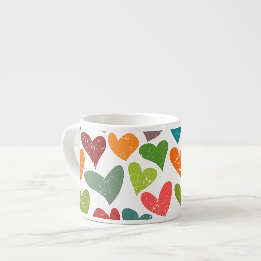 Retro farbenfrohe Groovy Valentine Herzmuster Espressotasse (Vorderseite Links)