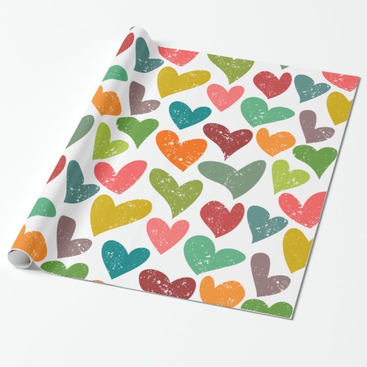 Retro farbenfrohe Groovy Valentine Herzmuster Geschenkpapier (Ungerollt)