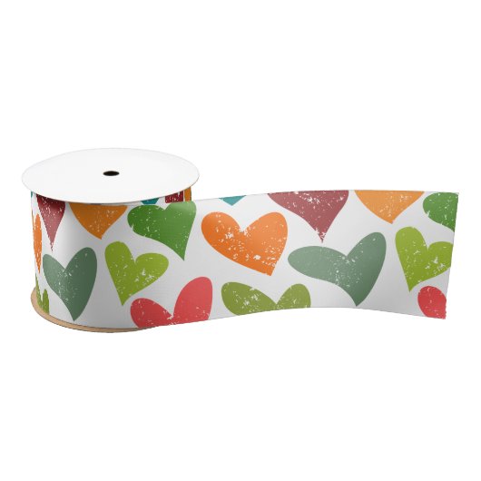 Retro farbenfrohe Groovy Valentine Herzmuster Satinband (Spule)