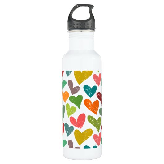 Retro farbenfrohe Groovy Valentine Herzmuster Trinkflasche (Vorderseite)