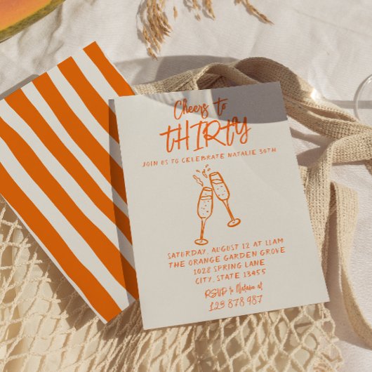 Retro farbenfrohe Hand Drawn 30. Whimsical Geburts Einladung