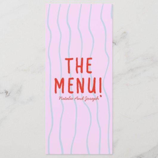 Retro farbenfrohe Hand Drawn Funky Wedding Menu Menükarte (Rückseite)