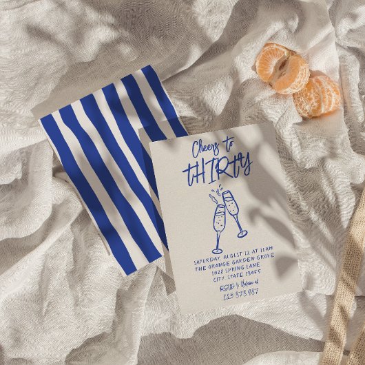 Retro farbenfrohe Hand gezeichnet 30th Cheers to B Einladung