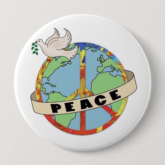 Retro farbenfrohe Hand gezogen Weltfrieden mit Tau Button (Vorderseite)