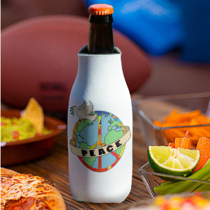 Retro farbenfrohe Hand gezogen Weltfrieden mit Tau Flaschenkühler