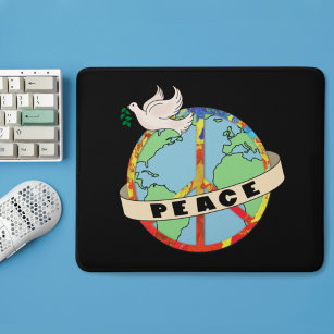 Retro farbenfrohe Hand gezogen Weltfrieden mit Tau Mousepad