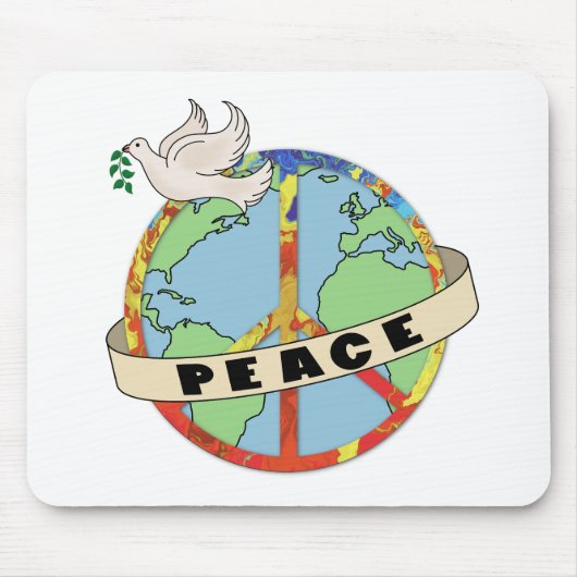 Retro farbenfrohe Hand gezogen Weltfrieden mit Tau Mousepad (Vorne)