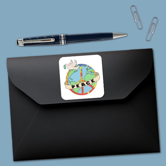 Retro farbenfrohe Hand gezogen Weltfrieden mit Tau Quadratischer Aufkleber