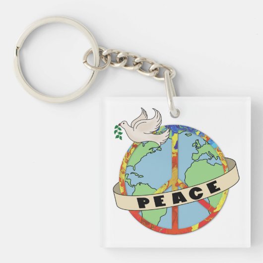 Retro farbenfrohe Hand gezogen Weltfrieden mit Tau Schlüsselanhänger (Vorderseite)