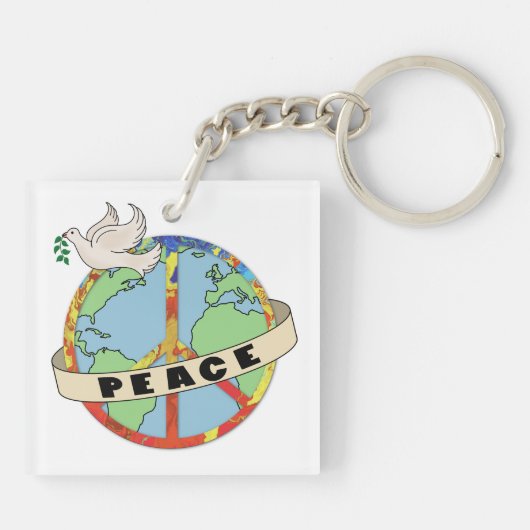 Retro farbenfrohe Hand gezogen Weltfrieden mit Tau Schlüsselanhänger (Rückseite)