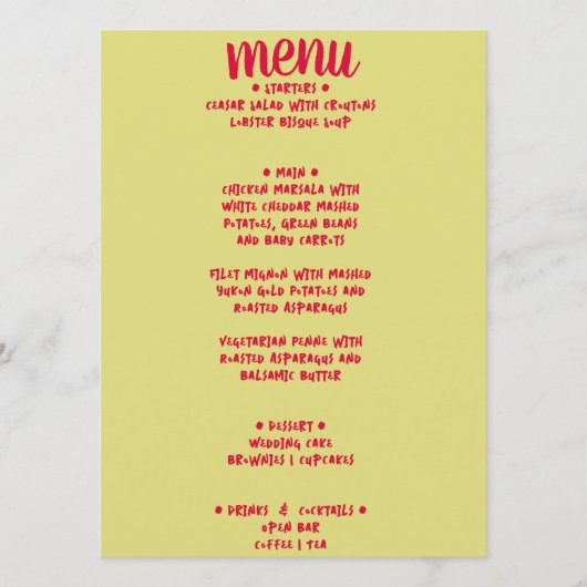 Retro farbenfrohe handgeschriebene, muffige Hochze Menükarte (Vorderseite)