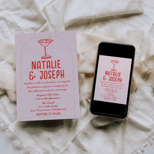 Retro farbenfrohe handgezeichnete Martini-Foto Hoc Einladung