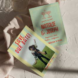 Retro farbenfrohe Handgezeichnete Pastel Fun Foto Save The Date