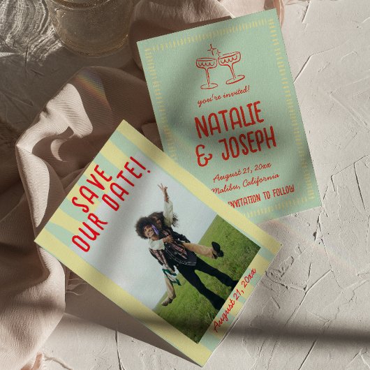 Retro farbenfrohe Handgezeichnete Pastel Fun Foto  Save The Date