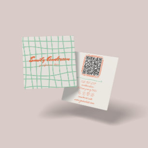 Retro farbenfrohe Handschrift Gezeichnet Groovy QR Quadratische Visitenkarte