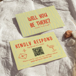 Retro farbenfrohe Handzeichnung Einzigartiger QR-C RSVP Karte