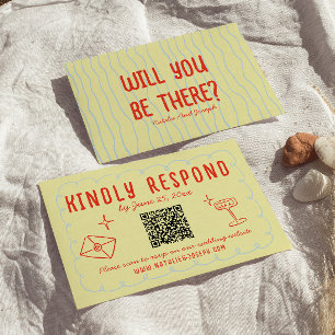Retro farbenfrohe Handzeichnung Einzigartiger QR-C RSVP Karte