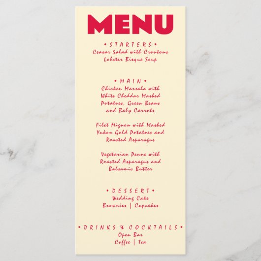 Retro farbenfrohe helle Funky Bold moderne Hochzei Menükarte (Vorderseite)