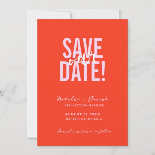 Retro farbenfrohe helle Funky Bold moderne Hochzei Save The Date (Vorderseite)