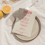 Retro farbenfrohe helle Funky Modern Bold Wedding Menükarte<br><div class="desc">Ein buntes Retro funky modernes helles Abendmenü. Das elegante Template-Design von boho Vintag hellbeige Creme Hintergrund und fett Typografie-Menü in blau roten Magenta .. Perfekt und passend zu der ganzen Suite.</div>