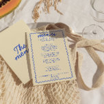 Retro farbenfrohe helle Funky Modern Frame Wedding Menükarte<br><div class="desc">Ein buntes Retro funky modernes helles Abendmenü. Das Design ist schick,  die Vintage beige-cremige Hintergrundfarbe und die blaue Typografie sowie das handgeschriebene Menü in Rot. Perfekt und passend zu der ganzen Suite.</div>