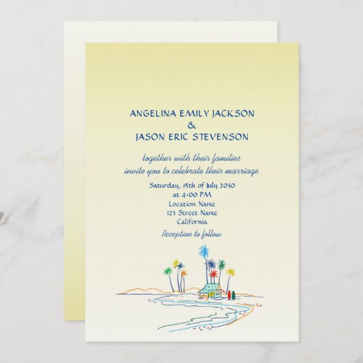 Retro farbenfrohe Hochzeit am Strand Einladung (Vorne/Hinten)