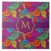Retro farbenfrohe Jewel Tone Wirbel Wave Muster Fliese (Vorderseite)