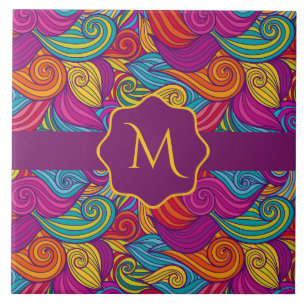 Retro farbenfrohe Jewel Tone Wirbel Wave Muster Fliese