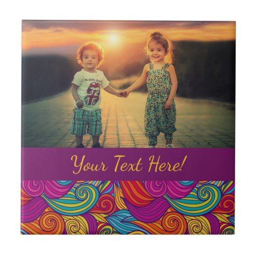 Retro farbenfrohe Jewel Tone Wirbel Wave Muster Fliese (Vorderseite)