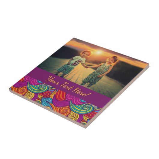 Retro farbenfrohe Jewel Tone Wirbel Wave Muster Fliese (Seite)