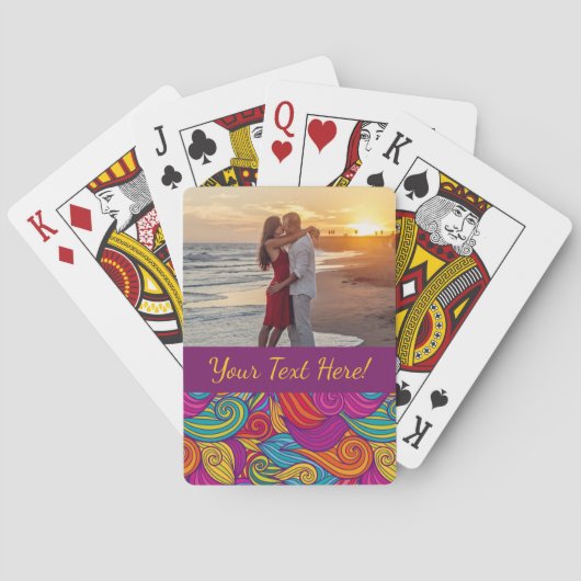 Retro farbenfrohe Jewel Tone Wirbel Wave Muster Spielkarten (Rückseite)