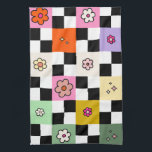 Retro farbenfrohe karierte Milchprodukte Blume Kar Geschirrtuch<br><div class="desc">Checkered Daisies - Retro Farbige Blume Karo Muster - Checkerboard.</div>