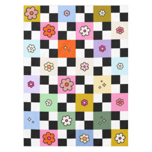 Retro farbenfrohe karierte Milchprodukte Blume Kar Tischdecke