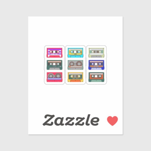 Retro farbenfrohe Kassetten der 80er Jahre Nostalg Aufkleber (Blatt)
