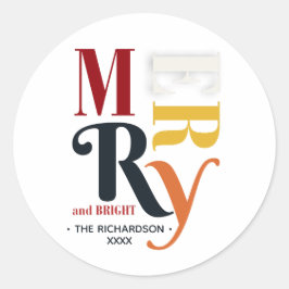 Retro farbenfrohe Merry & Bright Vintage Weihnacht Runder Aufkleber