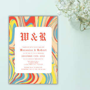 Retro farbenfrohe Monogramm-Hochzeit Einladung
