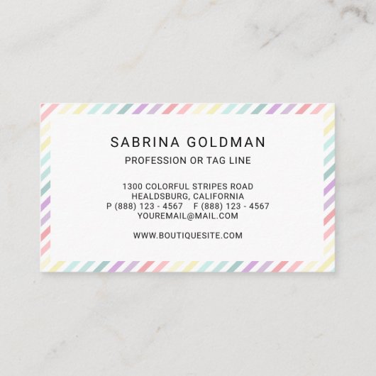 Retro farbenfrohe pastellfarbene Regenbogenfarben Visitenkarte (Rückseite)