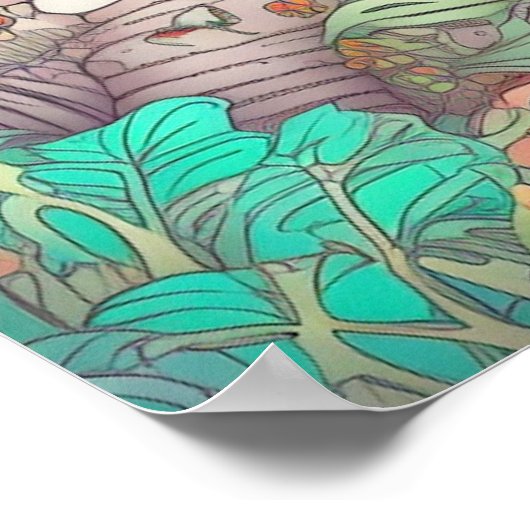 Retro farbenfrohe Pilzwälder Poster (Ecke)