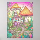 Retro farbenfrohe Pilzwälder Poster (Vorne)