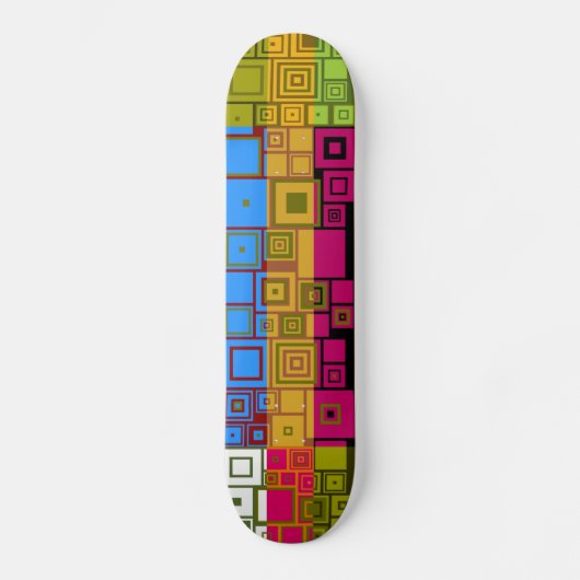 Retro Farbenfrohe Pop Quadrate Kunstmuster Skateboard (Vorderseite)