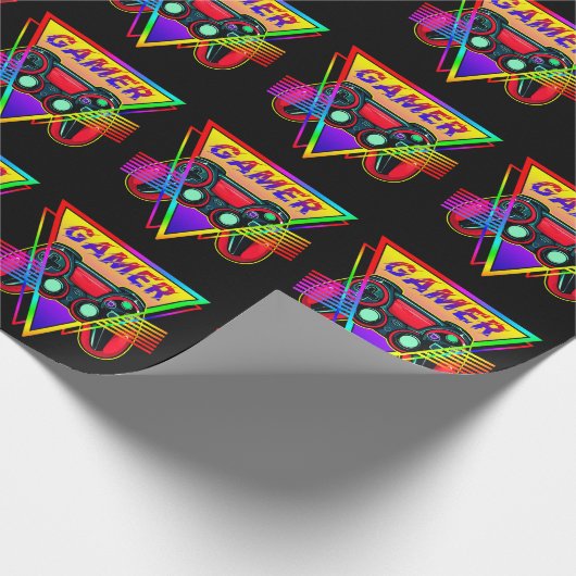 Retro farbenfrohe Rainbow Gamer Computerspiel Geschenkpapier (Ecke)