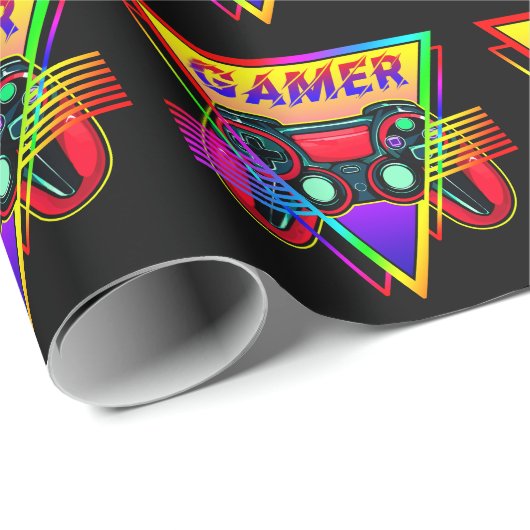 Retro farbenfrohe Rainbow Gamer Computerspiel Geschenkpapier (Rolleneckpunkt)