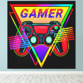 Retro farbenfrohe Rainbow Gamer Computerspiel Leinwanddruck (Insitu (Holzboden))