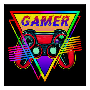 Retro farbenfrohe Rainbow Gamer Computerspiel Poster